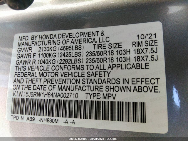 Honda Cr-v Ex-l 2022 5J6RW1H84NA002710 Image 15