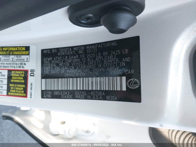 2022 Lexus ES, VIN: 58ADZ1B10NU125295