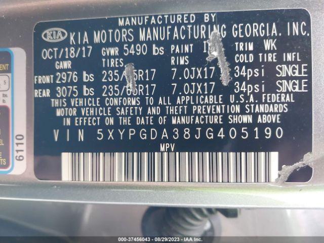 5XYPGDA38JG405190 KIA SORENTO LX