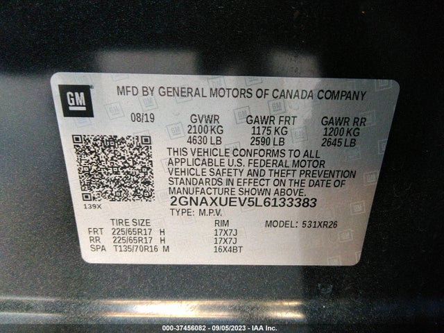 Chevrolet EQUINOX LT 2020 2GNAXUEV5L6133383 Image 9