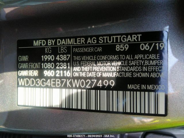 WDD3G4EB7KW027499 Mercedes-Benz A-class A 220