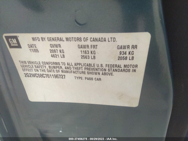 2006 PONTIAC GRAND PRIX GXP VIN: 2G2WC58C761196727