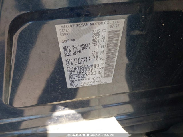 Nissan Pathfinder S/sv/platinum/sl 2015 5N1AR2MN3FC646745 Image 9
