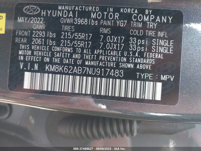 Hyundai Kona Sel 2022 KM8K62AB7NU917483 Image 9