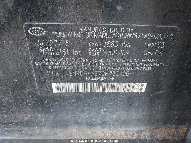 2016 HYUNDAI ELANTRA SE VIN: 5NPDH4AE7GH733400