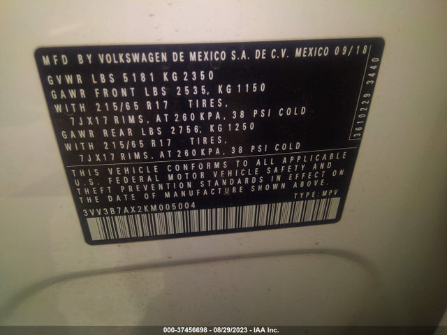 3VV3B7AX2KM005004 Volkswagen Tiguan Se/sel/sel R-line