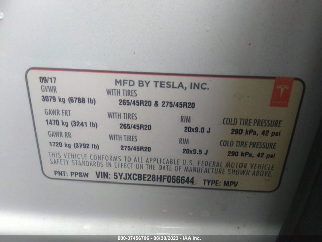 Tesla Model X 90d/75d/100d 2017 5YJXCBE28HF066644 Image 9