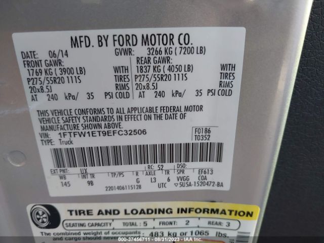 1FTFW1ET9EFC32506 Ford F-150 Xl/xlt/fx4/lariat