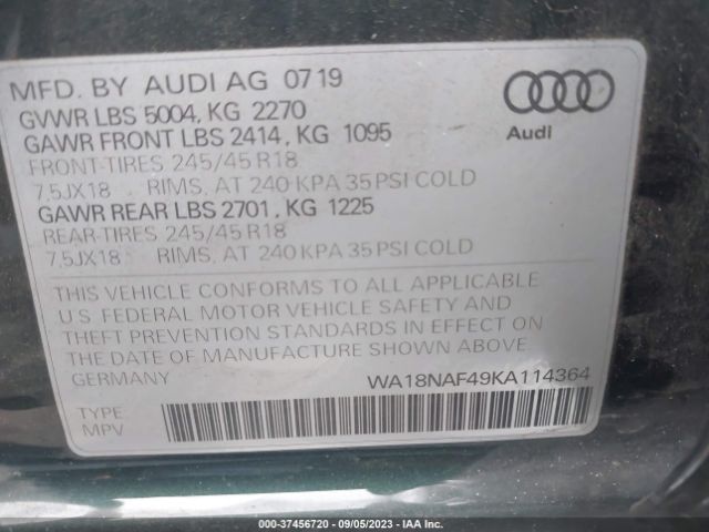 2019 AUDI A4 ALLROAD WA18NAF49KA114364 Photo 8