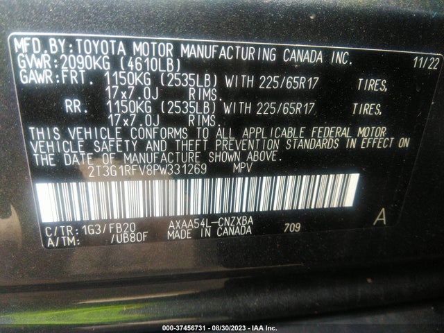 2023 TOYOTA RAV4 LE VIN: 2T3G1RFV8PW331269