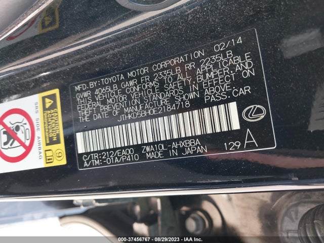 JTHKD5BH0E2184718 Lexus Ct 200h Hybrid