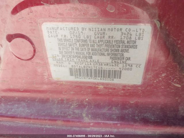 3N1CN7AP0KL850108 Nissan Versa Sedan Sv