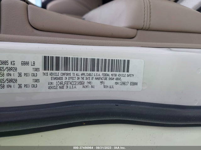 2012 JEEP GRAND CHEROKEE LIMITED VIN: 1C4RJFBT4CC210960