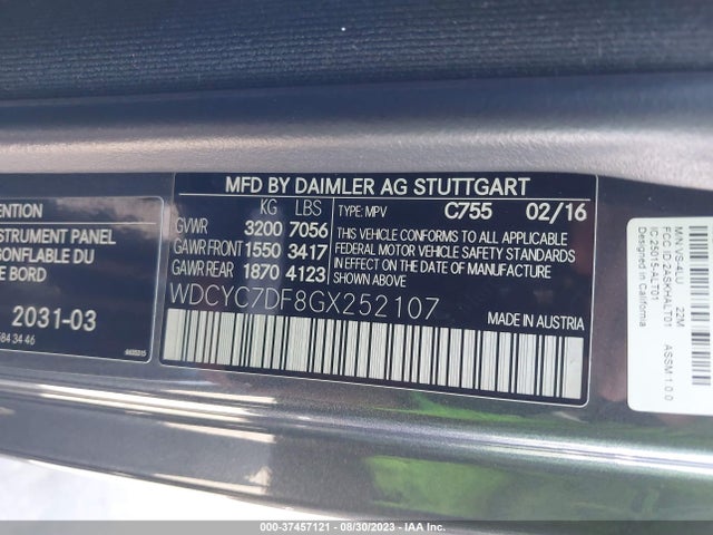 2016 Mercedes-Benz G-Class, VIN: WDCYC7DF8GX252107