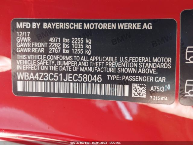 WBA4Z3C51JEC58046 BMW 4 Series 430i Xdrive