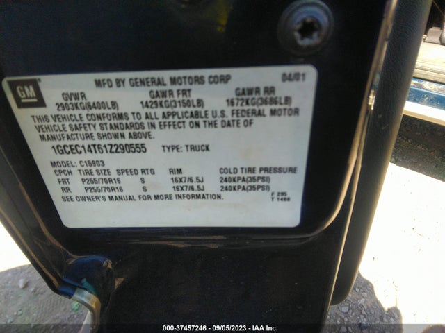 2001 CHEVROLET SILVERADO 1500 LS VIN: 1GCEC14T61Z290555
