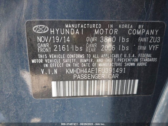 Hyundai ELANTRA SE 2015 KMHDH4AE1FU391491 Image 9