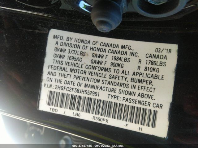 2HGFC2F58JH552991 Honda Civic Sedan Lx