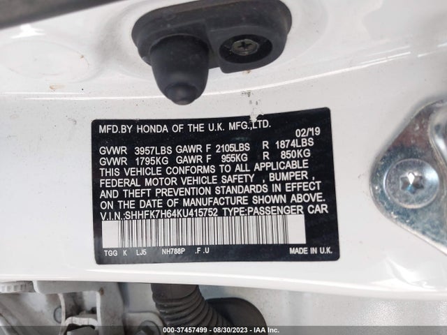 Honda Civic Hatchback Ex 2019 SHHFK7H64KU415752 Image 9