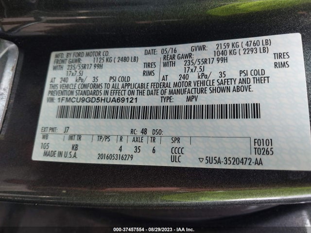 Ford ESCAPE SE 2017 1FMCU9GD5HUA69121 Image 9