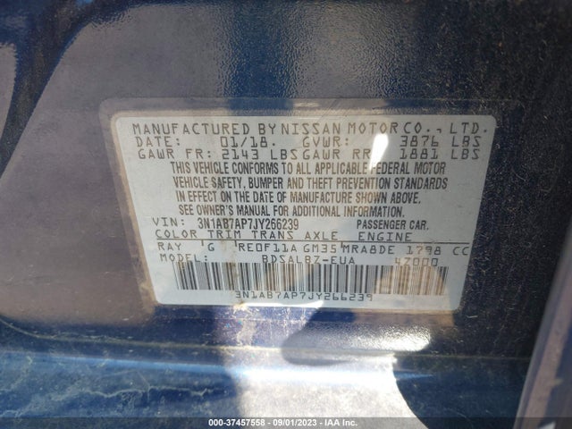 2018 NISSAN SENTRA S VIN: 3N1AB7AP7JY266239