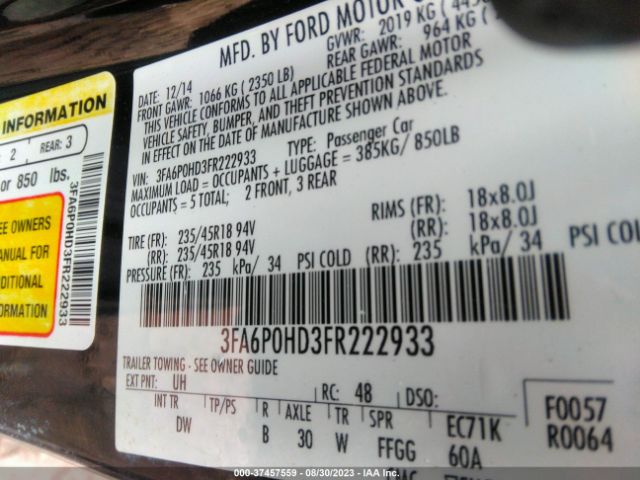 3FA6P0HD3FR222933 Ford FUSION SE