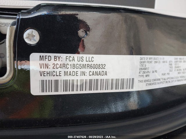 2C4RC1BG5MR600832 Chrysler Pacifica Touring L