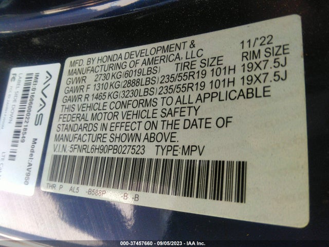 Honda Odyssey Elite 2023 5FNRL6H90PB027523 Image 9