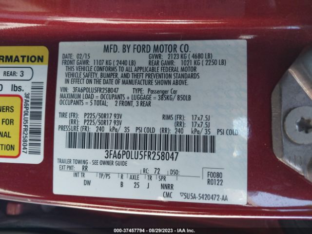 3FA6P0LU5FR258047 Ford Fusion Se Hybrid