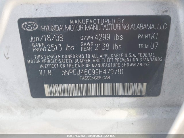 2009 HYUNDAI SONATA LIMITED VIN: 5NPEU46C99H479781