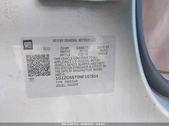 Chevrolet MALIBU LT 2022 1G1ZD5ST0NF107854 Image 9