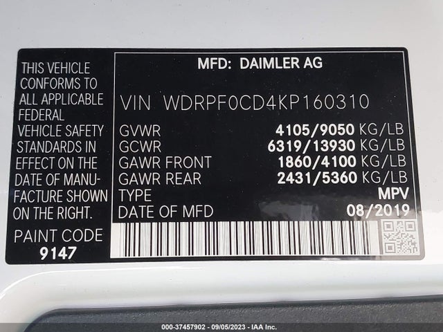 Freightliner Sprinter Van 2019 WDRPF0CD4KP160310 Image 9