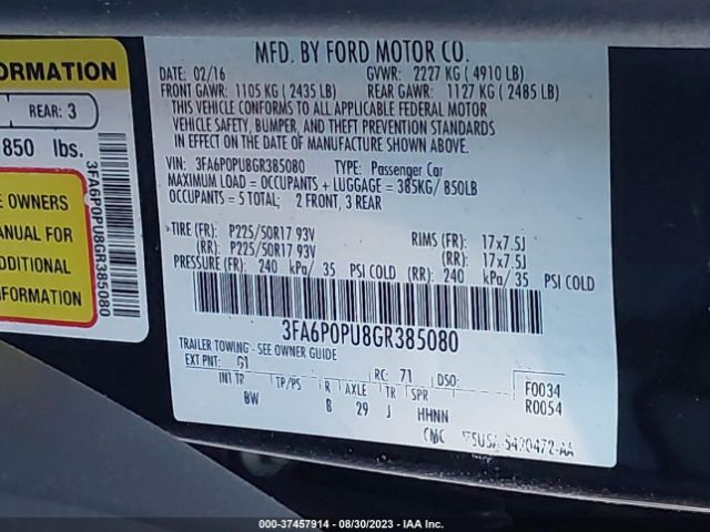 3FA6P0PU8GR385080 Ford Fusion Energi Se Luxury