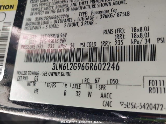3LN6L2G96GR602246 Lincoln MKZ
