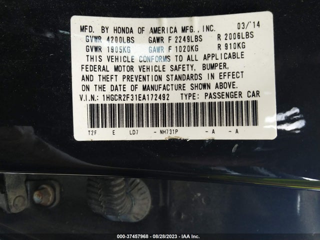 Honda Accord Sedan Lx 2014 1HGCR2F31EA172492 Image 9