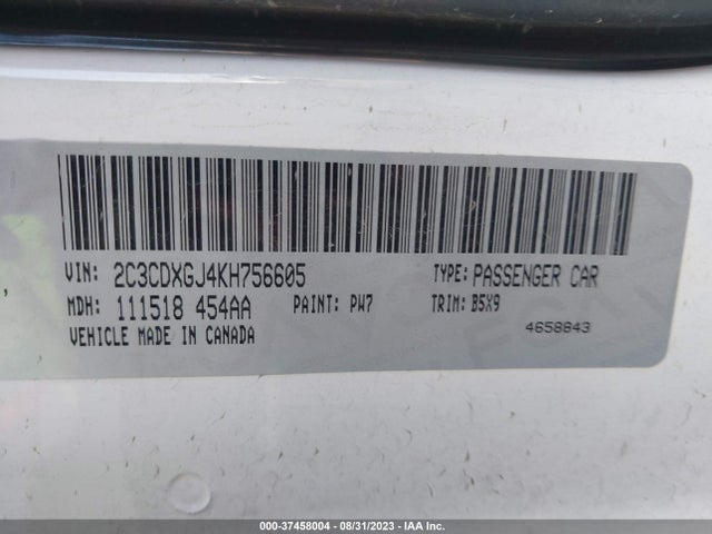 2019 DODGE CHARGER SCAT PACK VIN: 2C3CDXGJ4KH756605