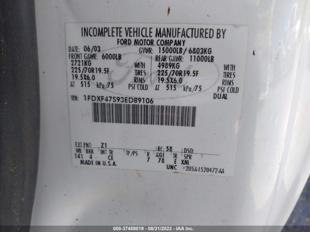 2003 FORD SUPER DUTY F-450 DRW 1FDXF47S93ED89106 Photo 8