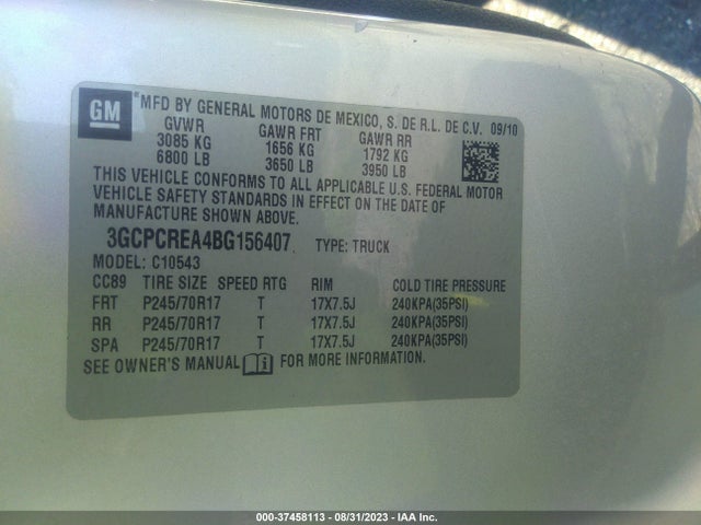 2011 CHEVROLET SILVERADO 1500 LS VIN: 3GCPCREA4BG156407