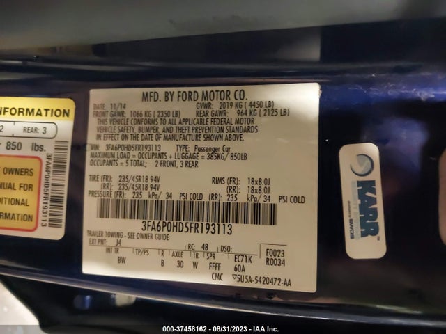 2015 FORD FUSION SE VIN: 3FA6P0HD5FR193113