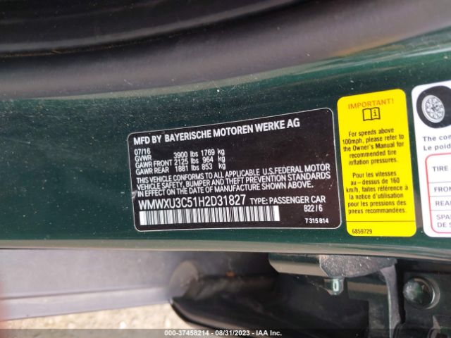 WMWXU3C51H2D31827 Mini Hardtop 4 Door Cooper S