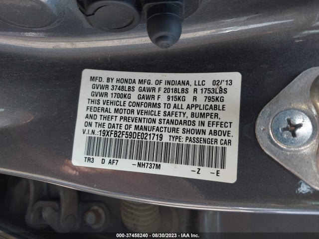 2013 HONDA CIVIC SDN LX VIN: 19XFB2F59DE021719