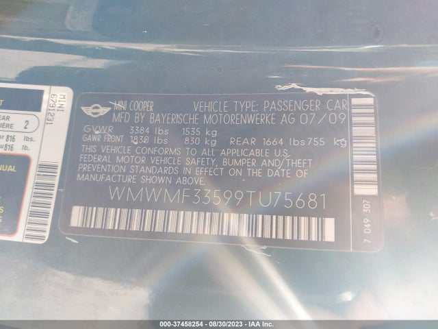 2009 MINI COOPER HARDTOP WMWMF33599TU75681 Photo 8
