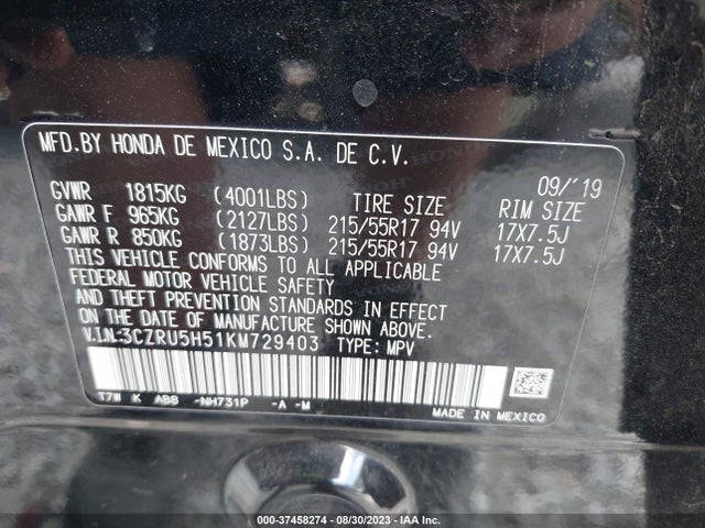 Honda HR-V EX 2019 3CZRU5H51KM729403 Image 9