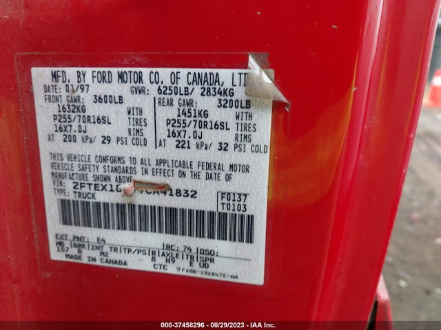 1997 FORD F-150 XL/XLT/LARIAT VIN: 2FTEX18L9VCA41832