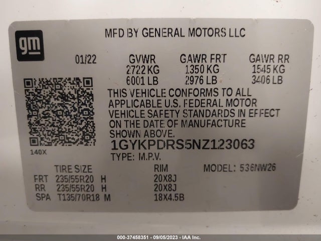 1GYKPDRS5NZ123063 Cadillac Xt6 Premium Luxury
