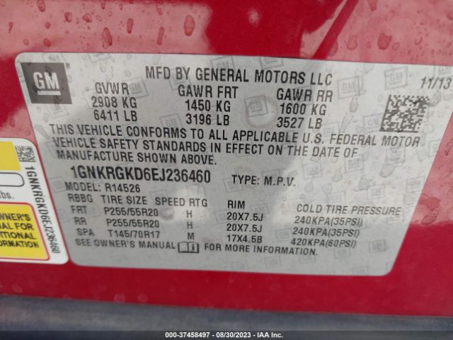 Chevrolet Traverse Lt 2014 1GNKRGKD6EJ236460 Image 10