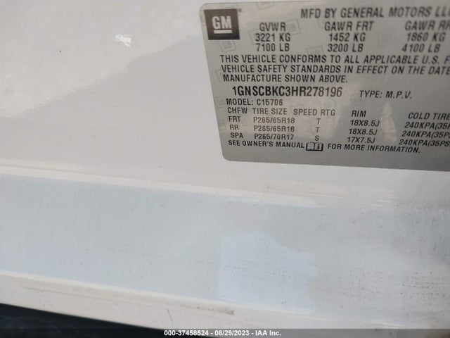 Chevrolet Tahoe Lt 2017 1GNSCBKC3HR278196 Image 9