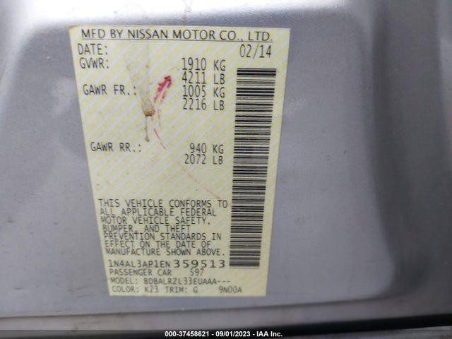 Nissan Altima 2.5 S 2014 1N4AL3AP1EN359513 Image 9