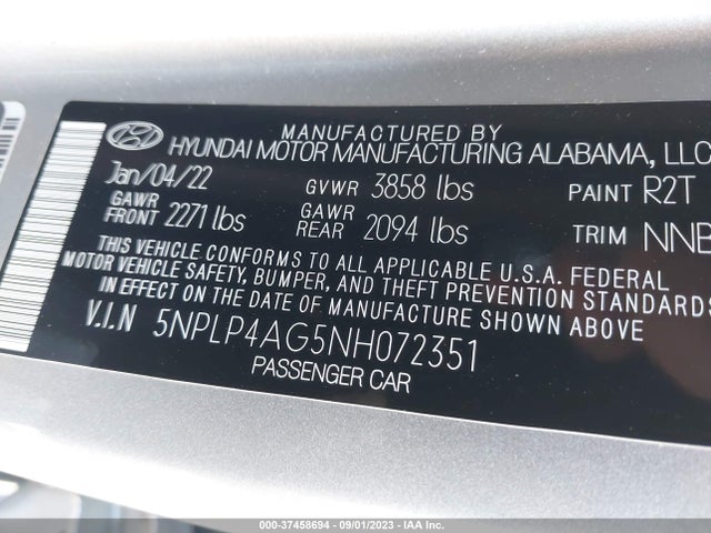 2022 HYUNDAI ELANTRA LIMITED VIN: 5NPLP4AG5NH072351