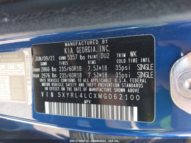 5XYRL4LCXMG062100 KIA SORENTO S